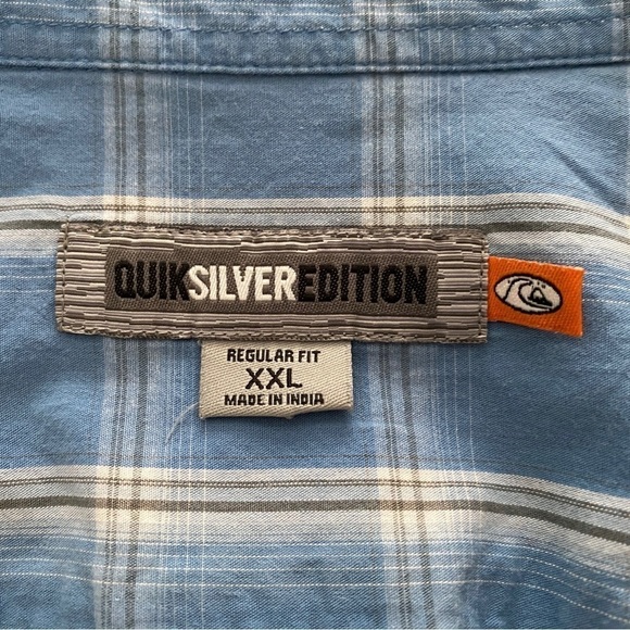 QUIKSILVER Edition Blue & Gray Plaid Collared Shirt Men 2XL XXL Regular Fit - Picture 4 of 6